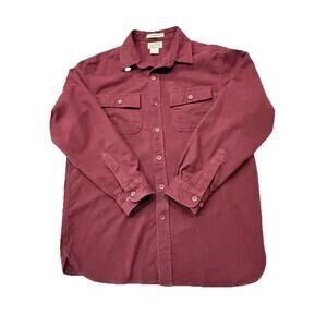 LL Bean Chamois Cloth Shirt Men Large Reg Heavyweight Outdoor Rugged Shacket Red